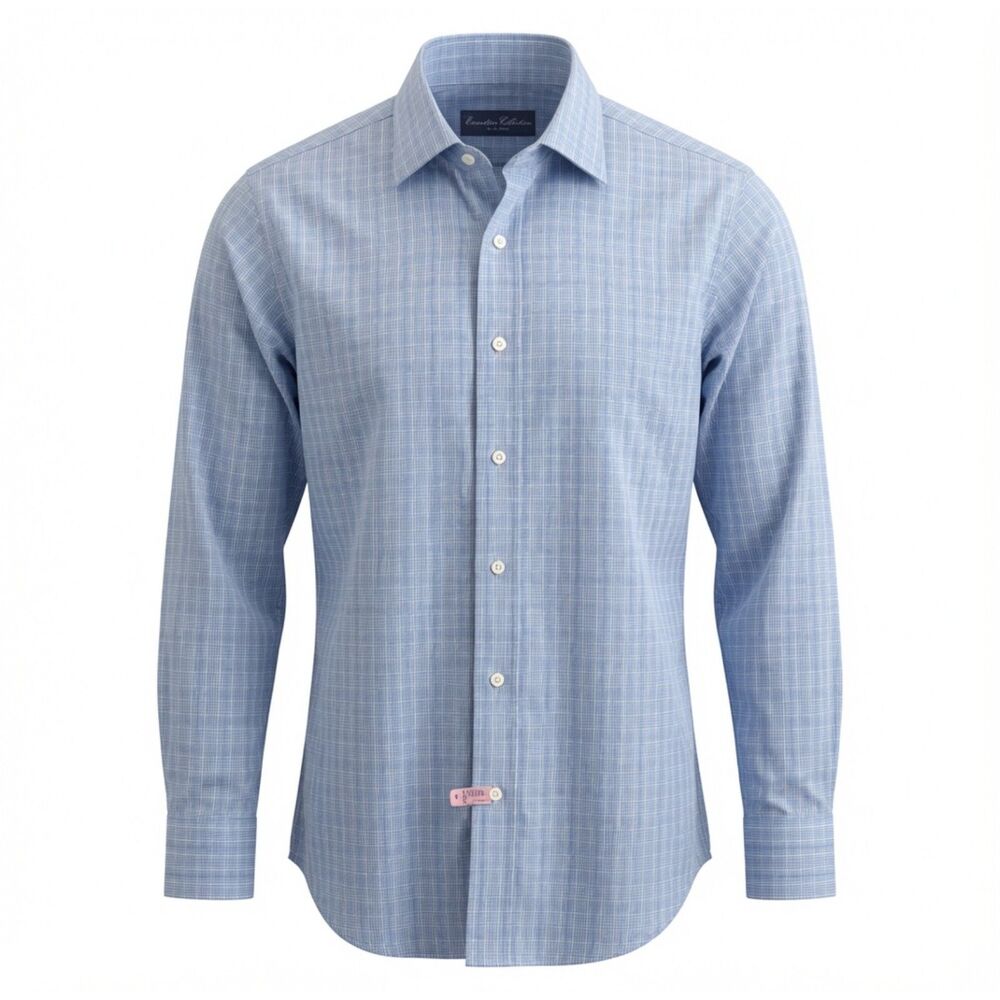 Executive Collection Tom James Dress Shirt Sz 18 Blue White Plaid USA Classic